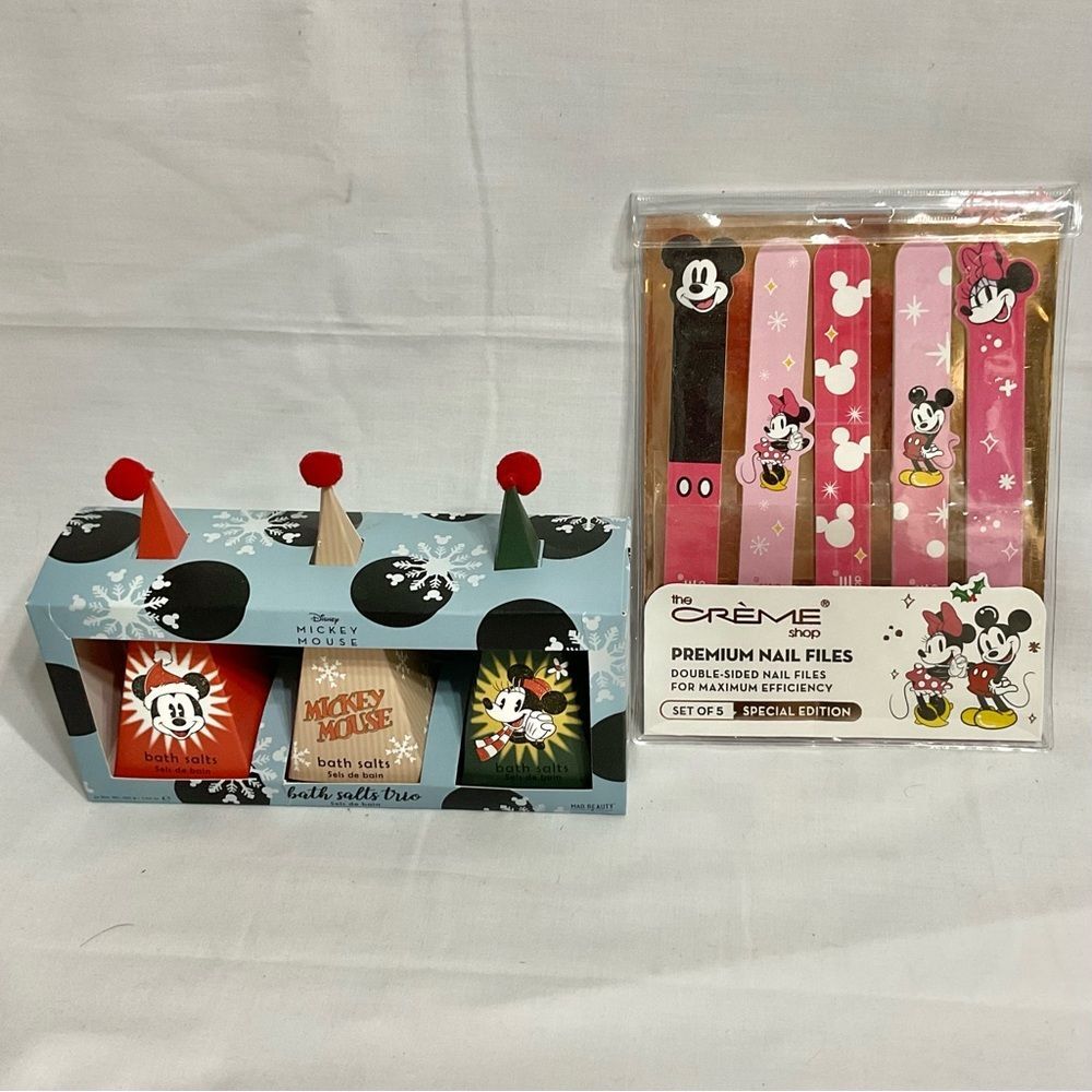 Disney Bath Bundle 3 Mickey & Minnie Bath Salts & nail file set NWT Gift